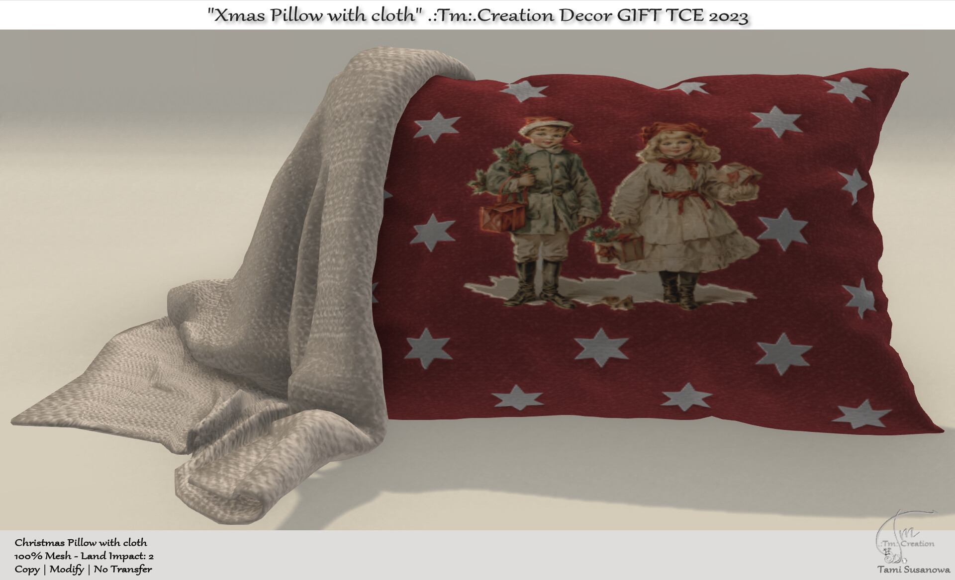 Tm Creation – “Xmas Pillow with cloth” Decor FREE GIFT 