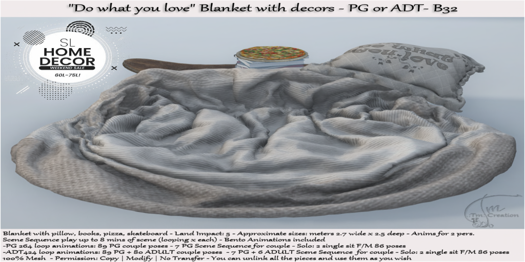 TM CREATION –”Do what you love” Blanket with decors – SL HOME DECOR WEEKEND SALE