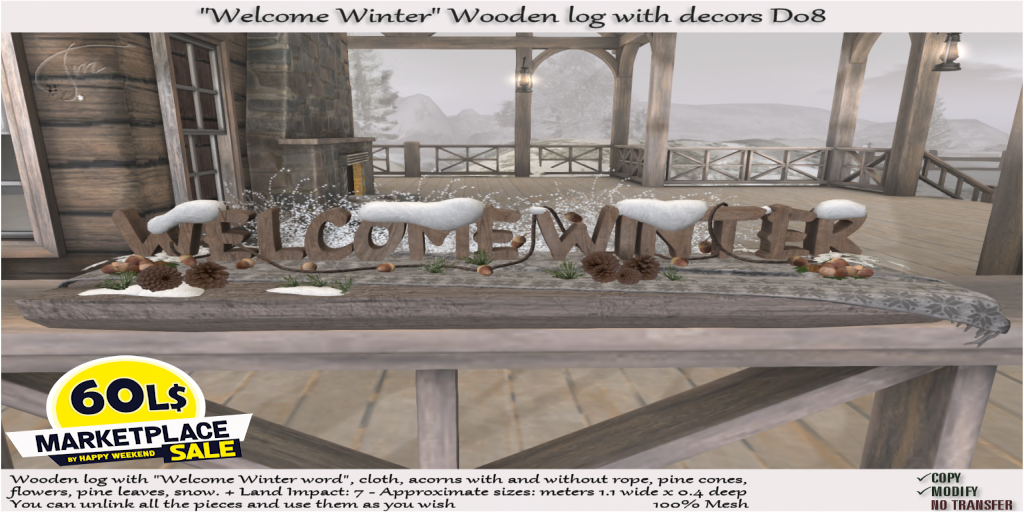 TM Creation – Welcome Winter Wooden log with decors