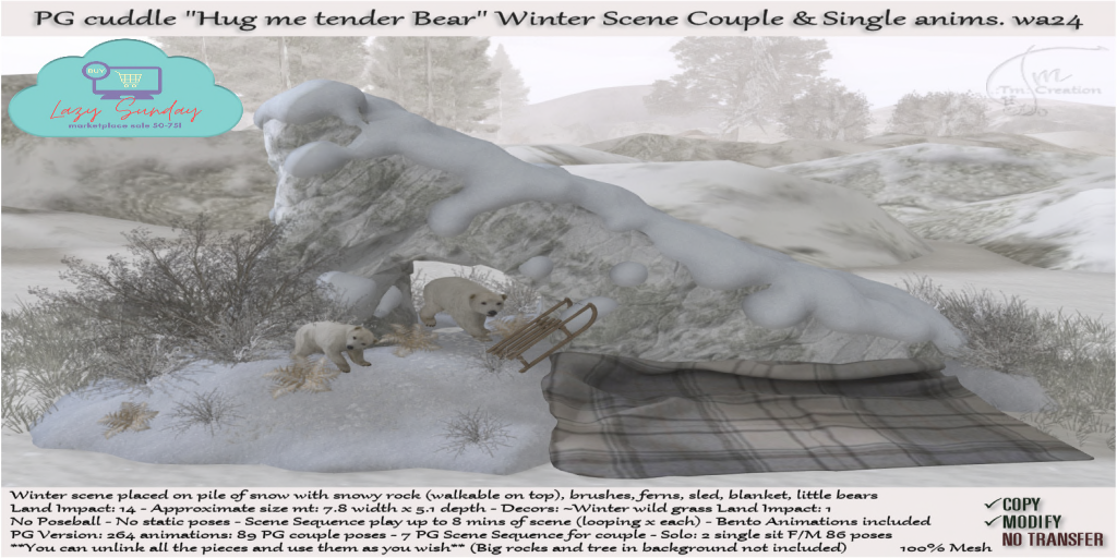 TM CREATION – Hug-me-Tender-Bear-Winter-Scene – LAZY SUNDAY