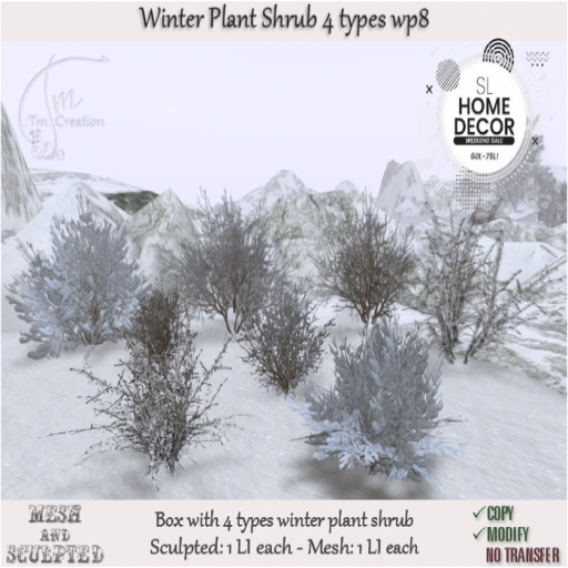 TM CREATION –”Winter Plant Shrub” 4 types – SL HOME DECOR WEEKEND SALE