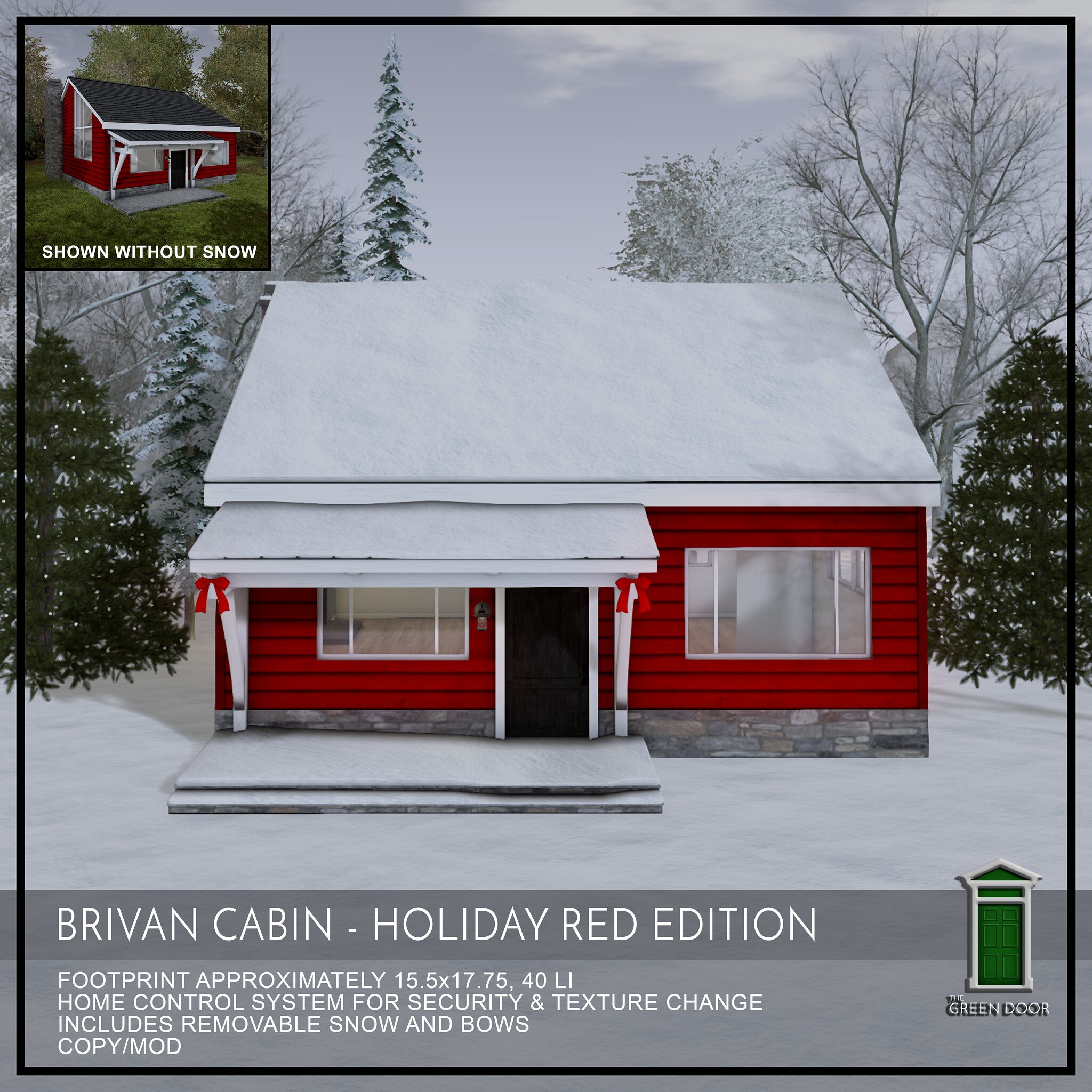 The Green Door – Brivan Cabin – Holiday Red Edition