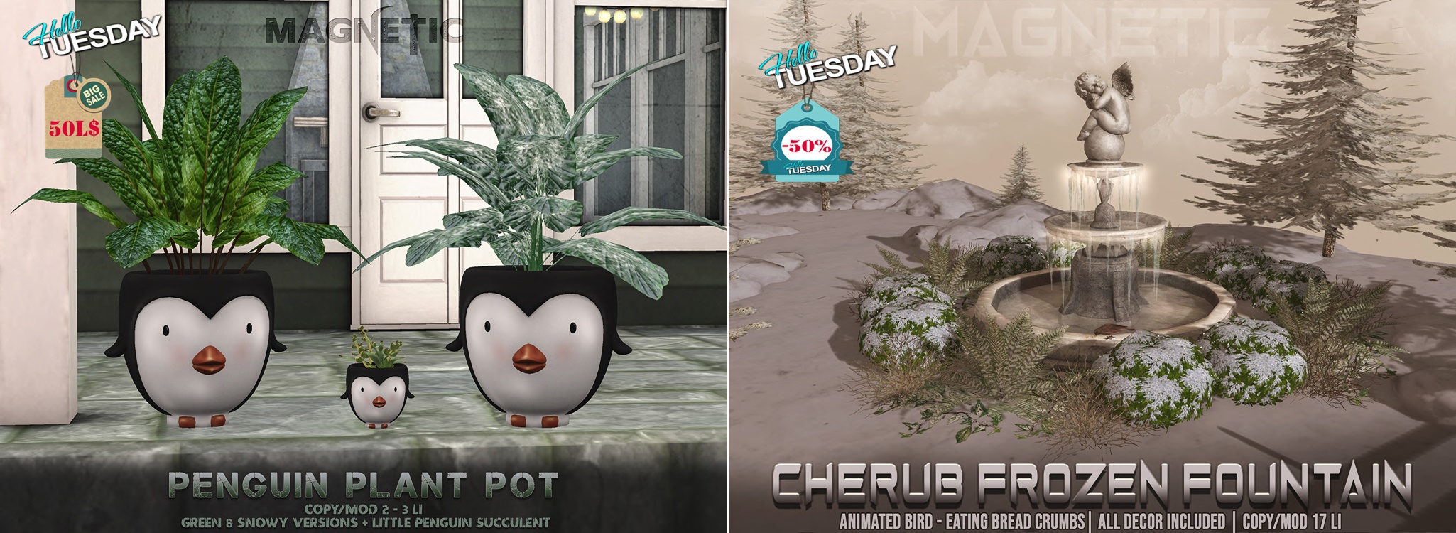 Magnetic – Penguin Plant Pot & Cherub Frozen Fountain