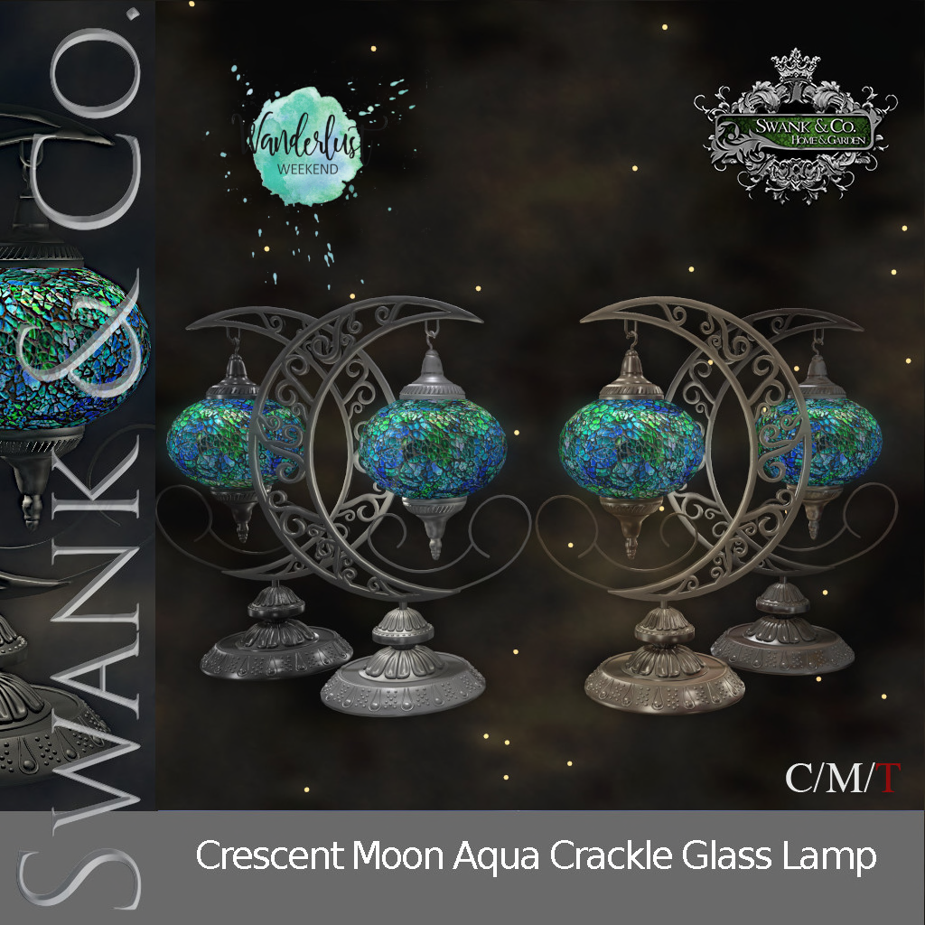 SWANK Co. – Crescent Moon Crackle Glass Lamp