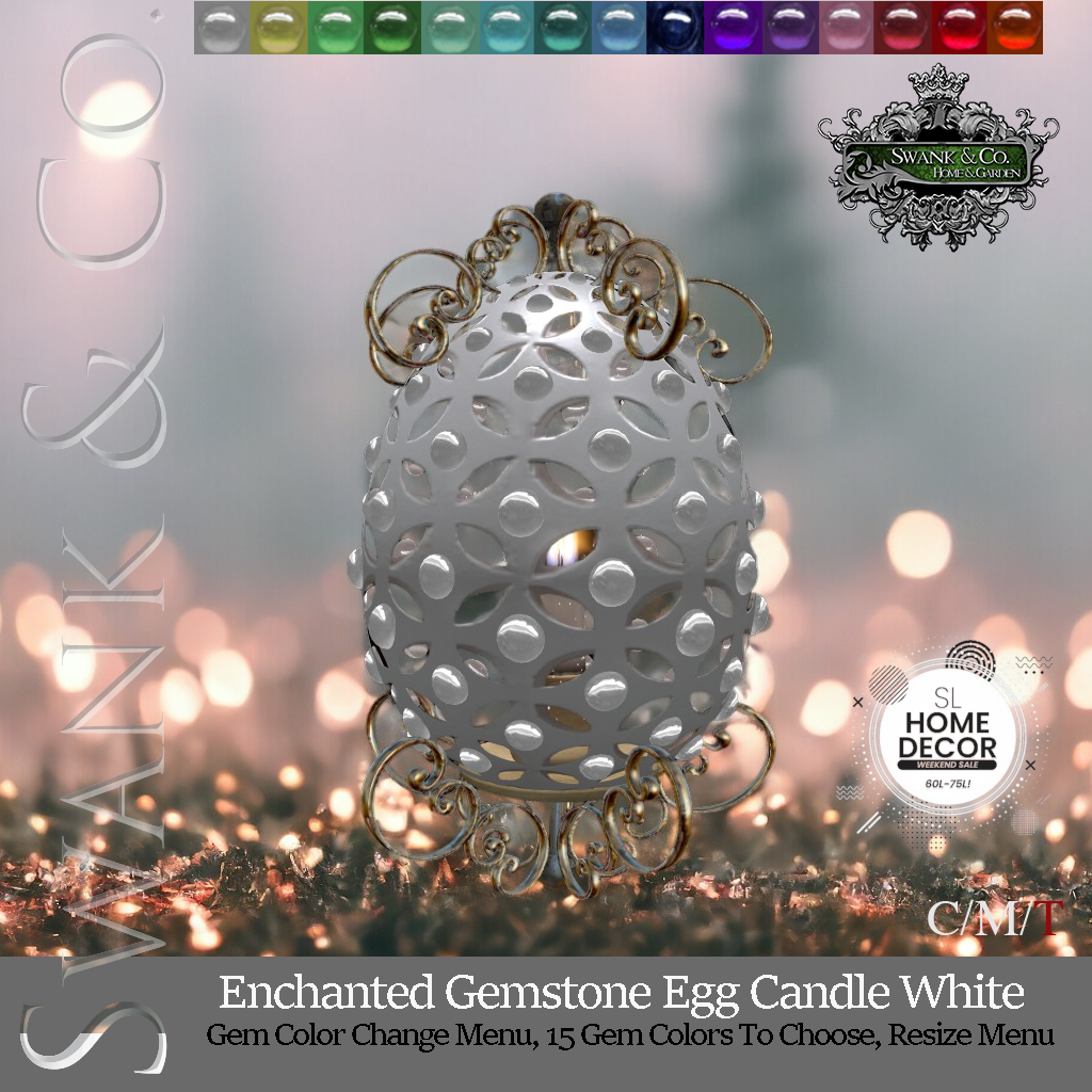 Swank & Co. – Enchanted Gemstone Egg Candle White and Black