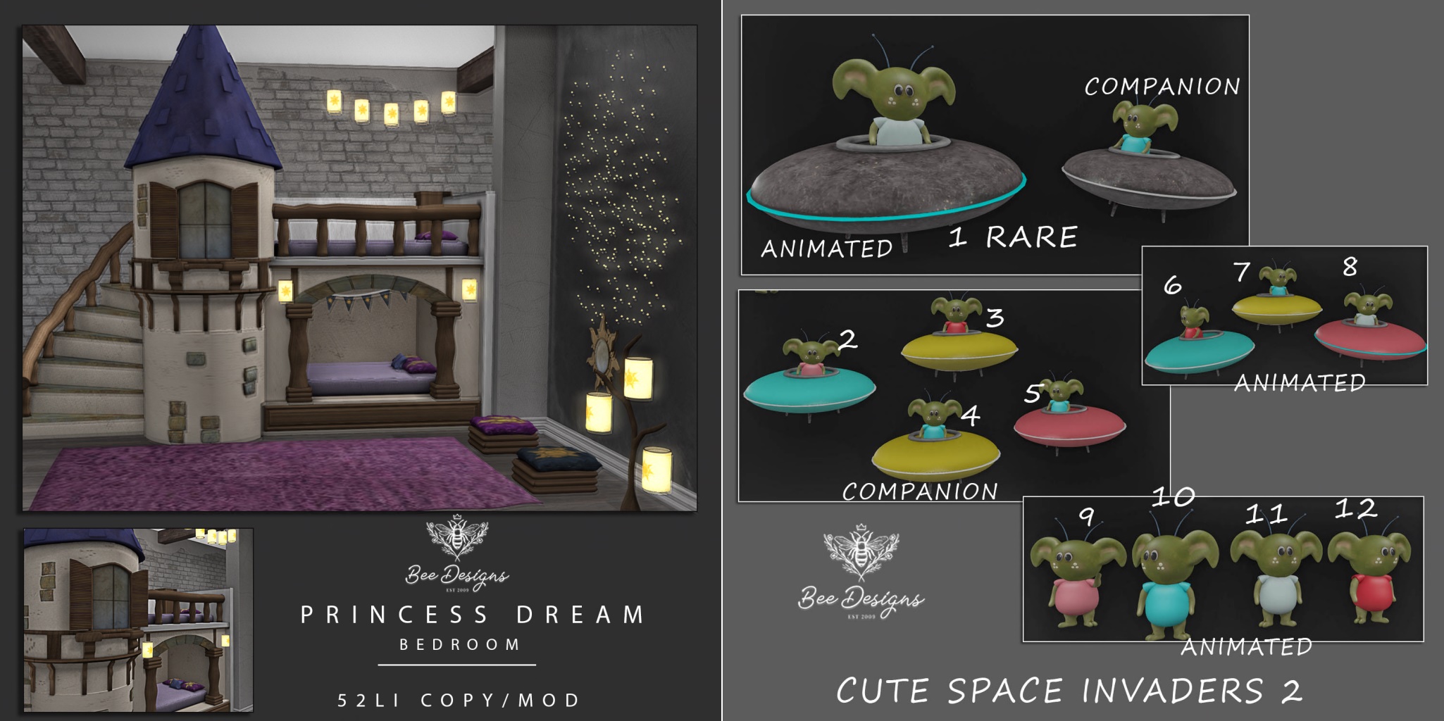 Bee Designs – Princess Dream Bedroom & Cute Space Invaders 2
