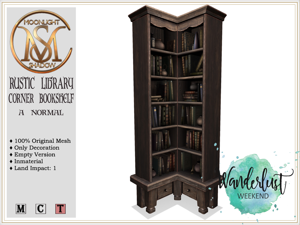 MoonSha – Rustic Library Corner & Thin Bookshelves