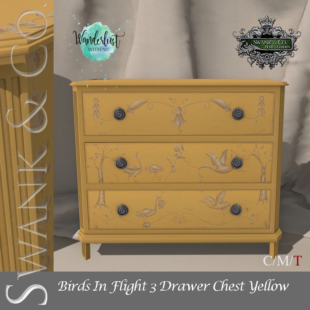SWANK & Co. – Birds In Flight 3 Drawer Chest Yellow & Mint