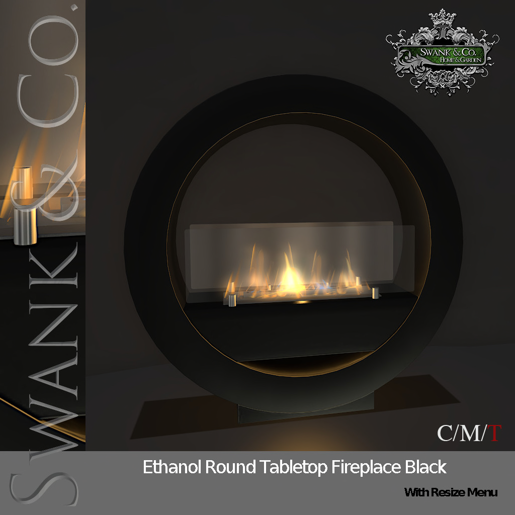 SWANK & Co. – Ethanol Round Tabletop Fireplace & Traditional Clear Glass Table Lamp