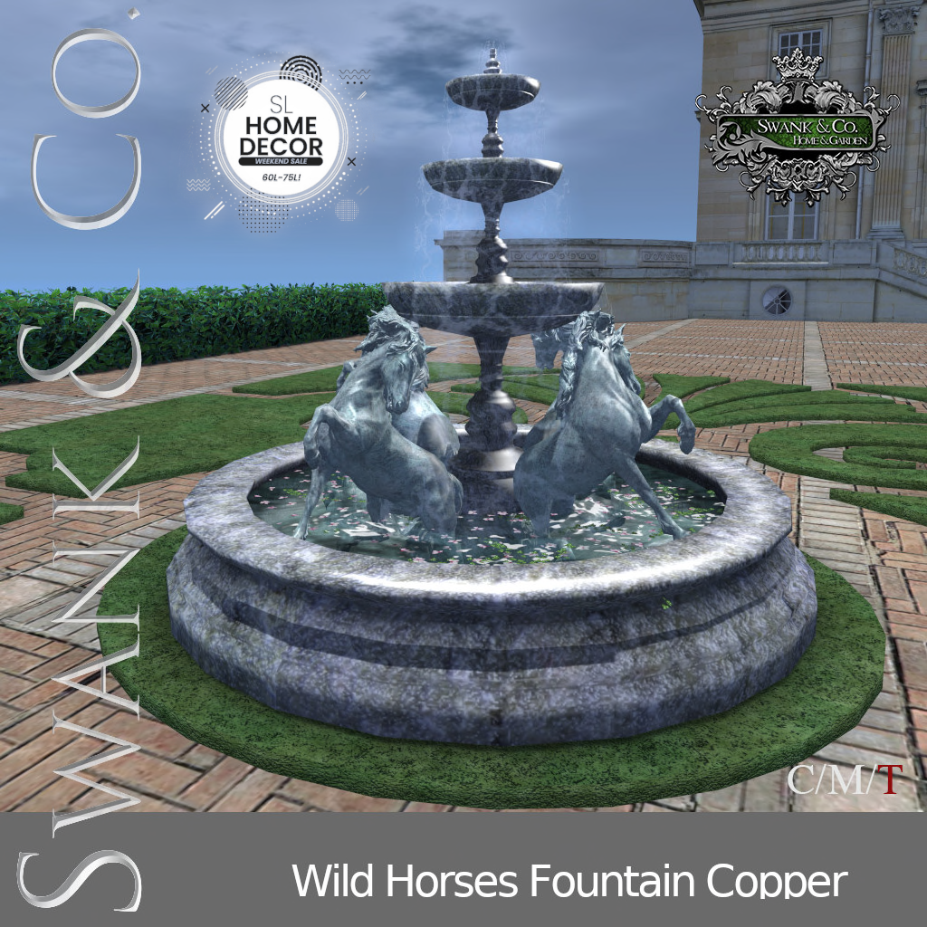 SWANK & Co. – Wild Horses Fountain Copper & Beauty and Fire Pit Bowl Black & Beige
