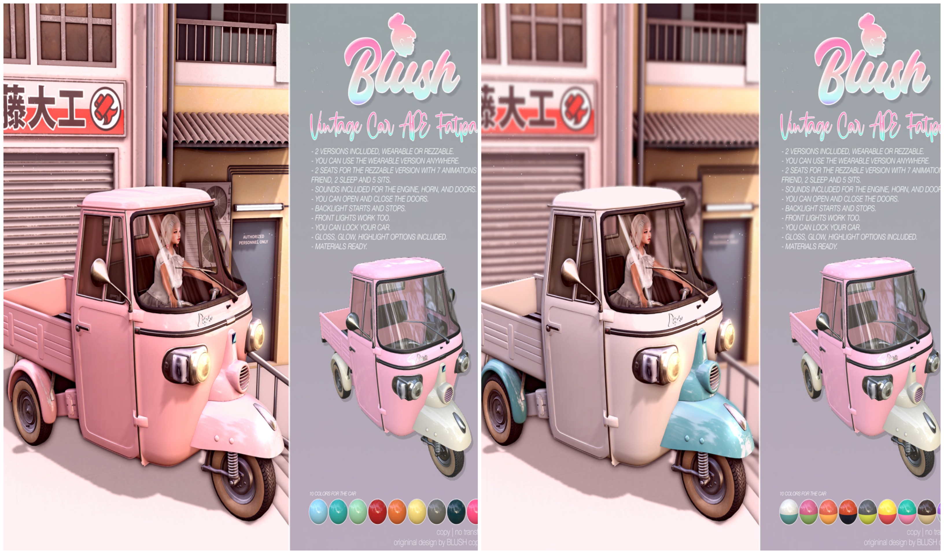 Blush – Vintage Car APE Plain & 2 Tone