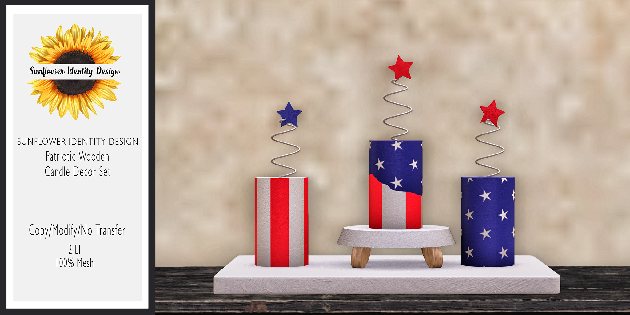 Sunflower Design – Patriotic Wooden Candle