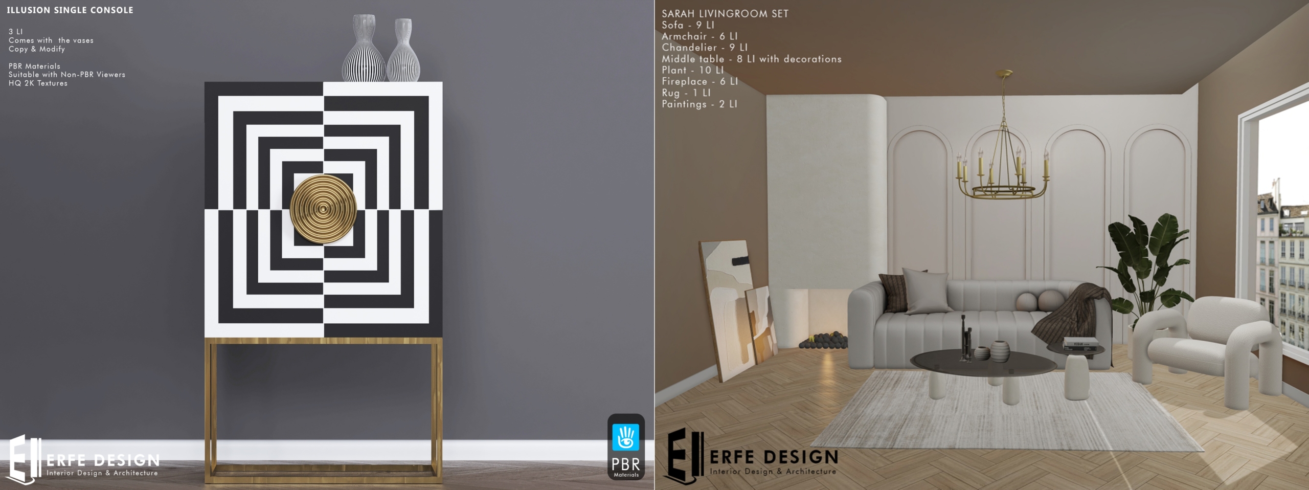 Erfe Design – Illusion Single Console & Sarah Living Room Set